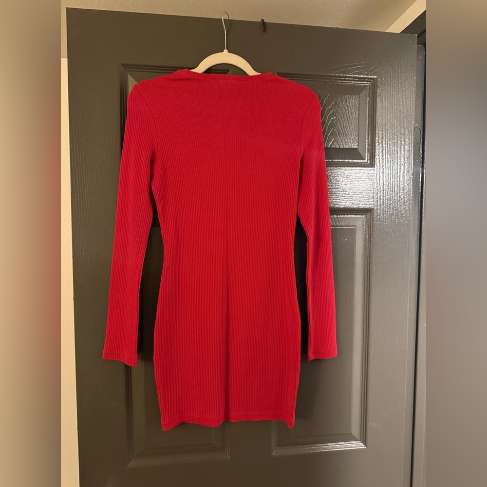 Red Ribbed Bodycon Dress - Picture 4 of 4